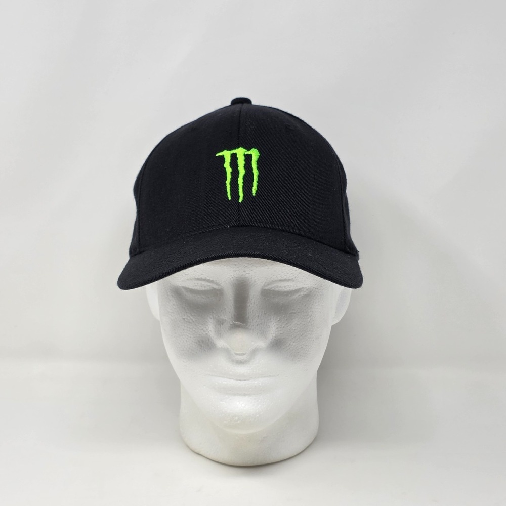 Monster Energy Drink Black Fitted Stretch FlexFit‎ Y2K Baseball Hat Cap Wool S/M